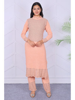 KNITZY - Peach Self Design Wool Regular Kurta and Pant
