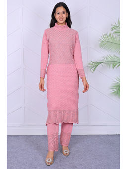 KNITZY - Pink Self Design Wool Regular Kurta and Pant