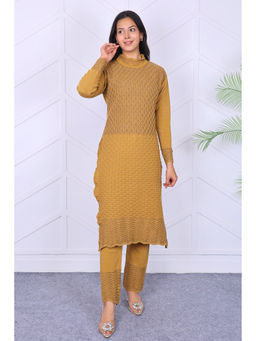 KNITZY - Mustard Self Design Wool Regular Kurta and Pant
