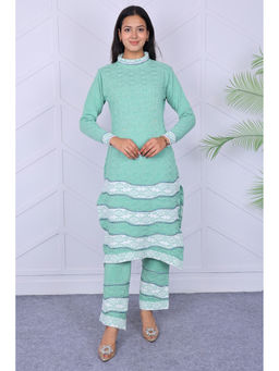 KNITZY - Green Self Design Wool Regular Kurta and Pant