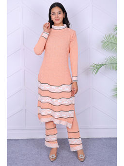 KNITZY - Peach Self Design Wool Regular Kurta and Pant