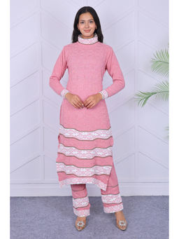 KNITZY - Pink Self Design Wool Regular Kurta and Pant