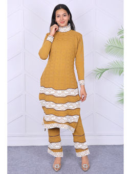 KNITZY - Mustard Self Design Wool Regular Kurta and Pant