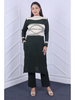 KNITZY - Green Self Design Wool Regular Kurta and Pant