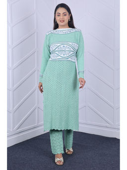 KNITZY - Green Self Design Wool Regular Kurta and Pant