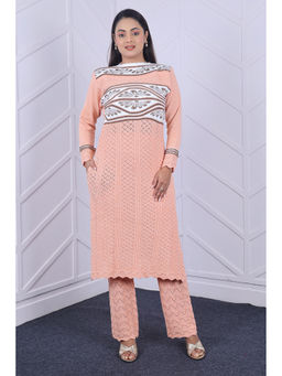 KNITZY - Peach Self Design Wool Regular Kurta and Pant