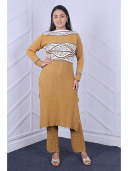 KNITZY - Mustard Self Design Wool Regular Kurta and Pant