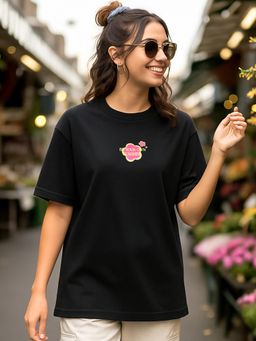 Bewakoof - Women Black Sunshine Graphic Printed Oversized T-Shirt