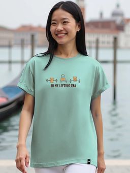 Bewakoof - Women Granite Green Lifting Era Graphic Printed Boyfriend T-Shirt