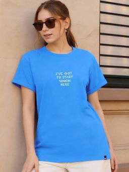 Bewakoof - Women Azure Blue Start Typography Boyfriend T-Shirt