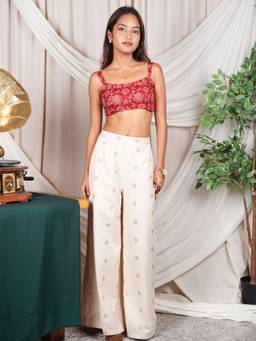 NISHORAMA - Women Red Pure Cotton Bralette and Trousers