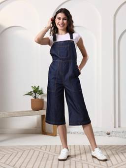 BRINNS - Women Navy Blue Cotton Blend Dungaree