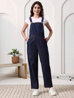 BRINNS - Women Navy Blue Cotton Blend Dungaree