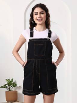 BRINNS - Women Black Cotton Blend Playsuit