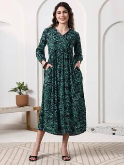 BRINNS - Women Green Rayon Midi Dress