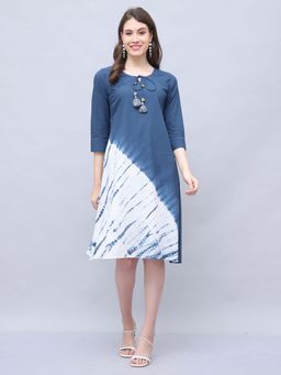 Rajnandini - Women Blue and White Pure Cotton Tie-Dye Shibori Printed Dress