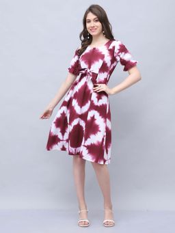 Rajnandini - Women Wine and White Pure Cotton Tie-Dye Shibori Printed Dress