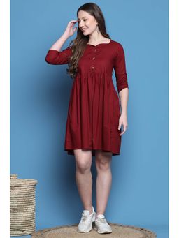 Rajnandini - Women Maroon Cotton Solid Dress