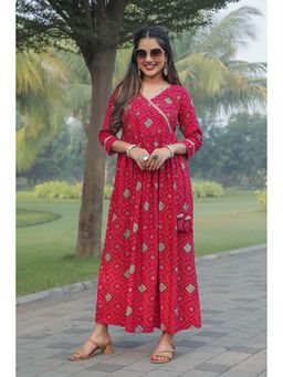 Rajnandini - Women Pink Rayon Jaipuri Printed Maxi Dress