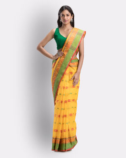 Angoshobha - Yellow Woven Design Pure Cotton Handwoven Tant Saree