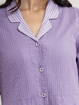 Pink Fort - Women Checked Lavender Print Collar Dress