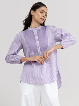 Pink Fort - Women Checked Purple Print Top
