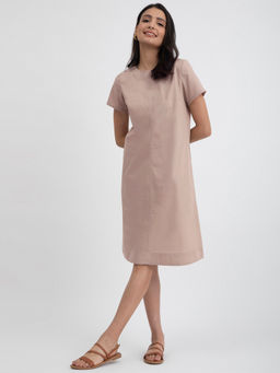 Pink Fort - Linen Blend Shift Dress - Beige