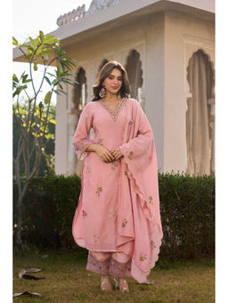 WOOMN - Pink Thread Embroidered Kurta with Pant & Dupatta