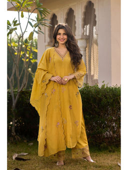 WOOMN - Yellow Thread Embroidered Kurta with Pant & Dupatta