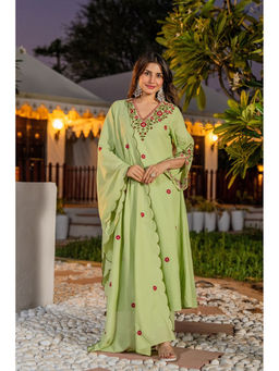 WOOMN - Green Cotton A-Line Kurta & Pant with Dupatta