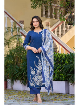 WOOMN - Navy Blue Cotton Straight Kurta & Pant with Dupatta