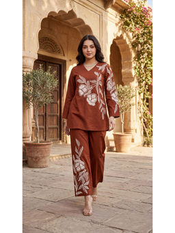 WOOMN - Brown Cotton Straight Co-Ord Set