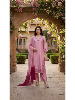 WOOMN - Pink Chanderi Embroidery Straight Kurta & Pant with Dupatta