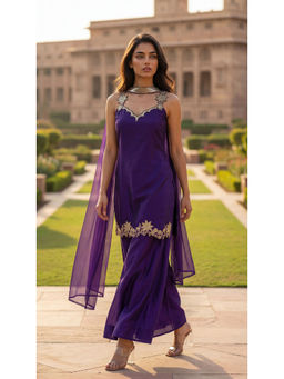 WOOMN - Purple Embroidery Kurti & Pant with Dupatta