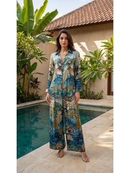 WOOMN - Multi-Color Modal Satin Tropical Scenic Print Co-Ord Set