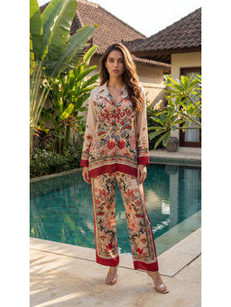 WOOMN - Multi-Color Modal Satin Floral Scenic Print Co-Ord Set