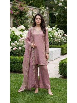 WOOMN - Pink Zari Hand Embroidery Kurta & Pant with Dupatta