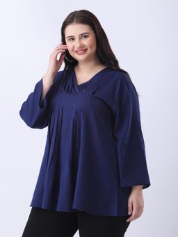 Qurvii - Navy Pleated Tunic Top
