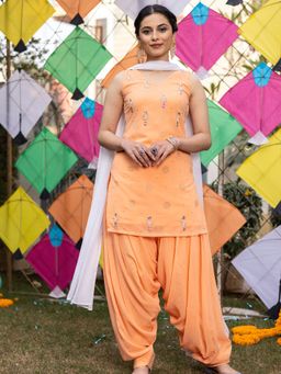 Lavanya The Label - Peach Hand Embroidered Patiyala Suit (Set of 3)