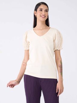 SALT Attire - White Schiffli Sleeves Top