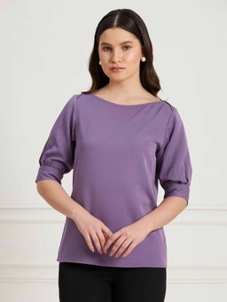 SALT Attire - Purple Pleated Sleeve Top