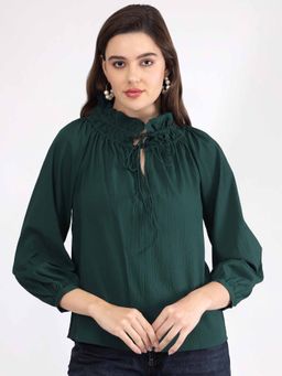 SALT Attire - Green Solid Smocked Top
