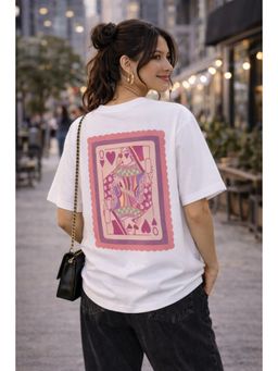 The Fit Theory - Women Oversized T-Shirt - White Queen Card