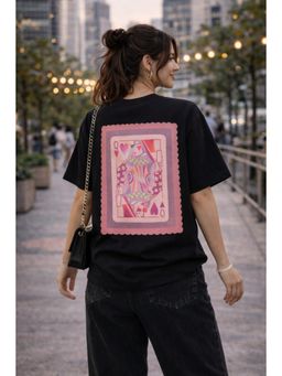 The Fit Theory - Women Oversized T-Shirt - Black Queen Card