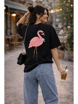 The Fit Theory - Women Oversized T-Shirt - Black Flamingo