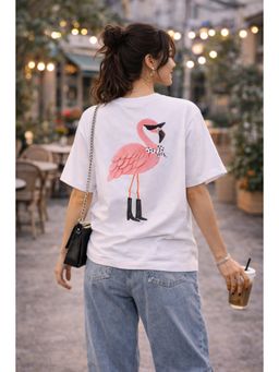 The Fit Theory - Women Oversized T-Shirt - White Flamingo