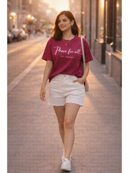 The Fit Theory - Women Oversized T-Shirt - Magenta Pink Peace for All