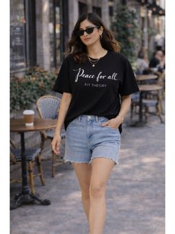The Fit Theory - Women Oversized T-Shirt - Black Peace for All