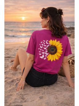 The Fit Theory - Women Oversized T-Shirt - Magenta Pink Sunflower
