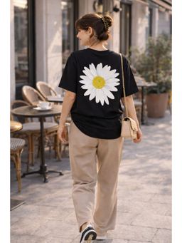 The Fit Theory - Women Oversized T-Shirt - Black Daisy